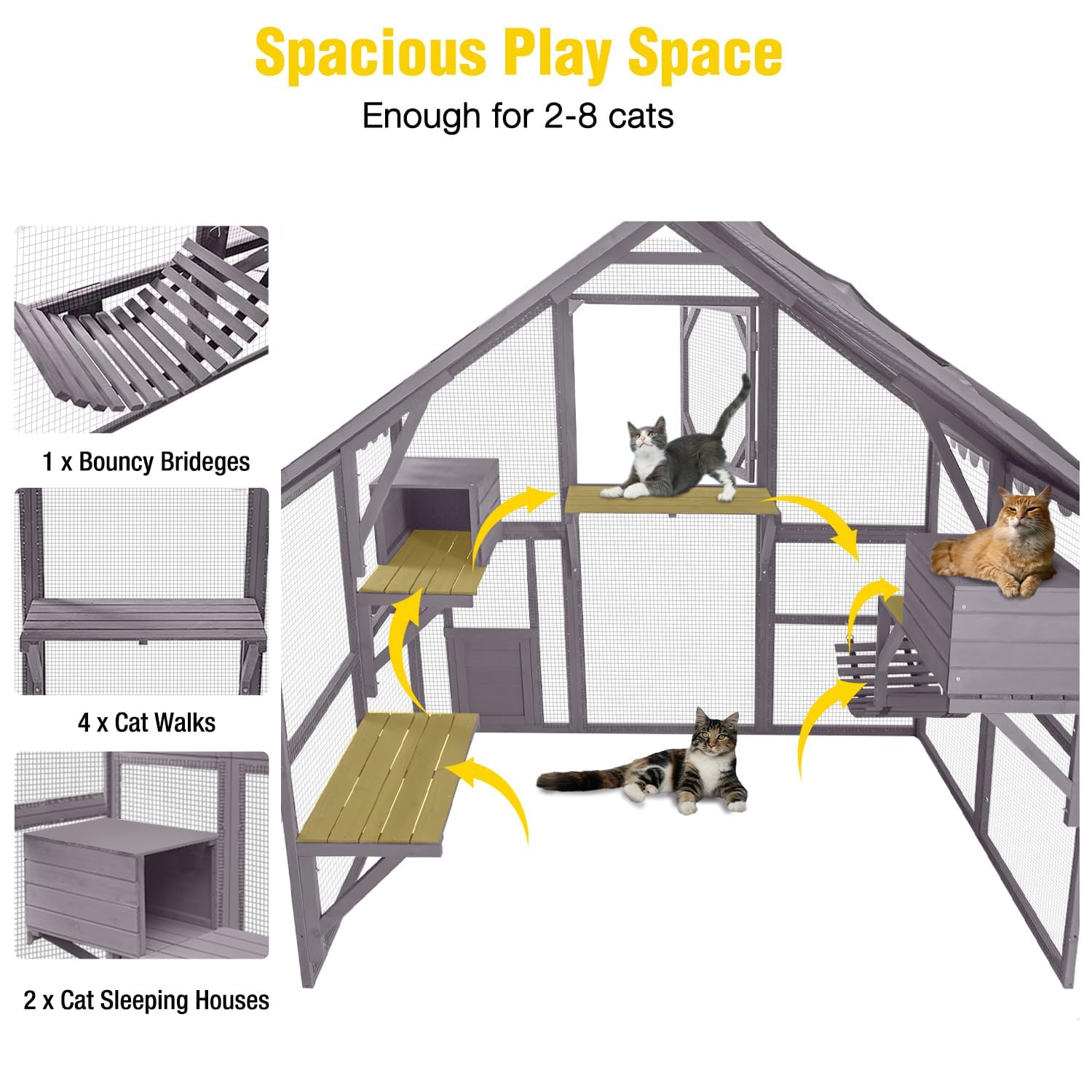 X-Zone Catio - Enclos d'extérieur pour plusieurs chats - En bois - Pour l'extérieur - Condon pour chat - Résistant aux intempéries