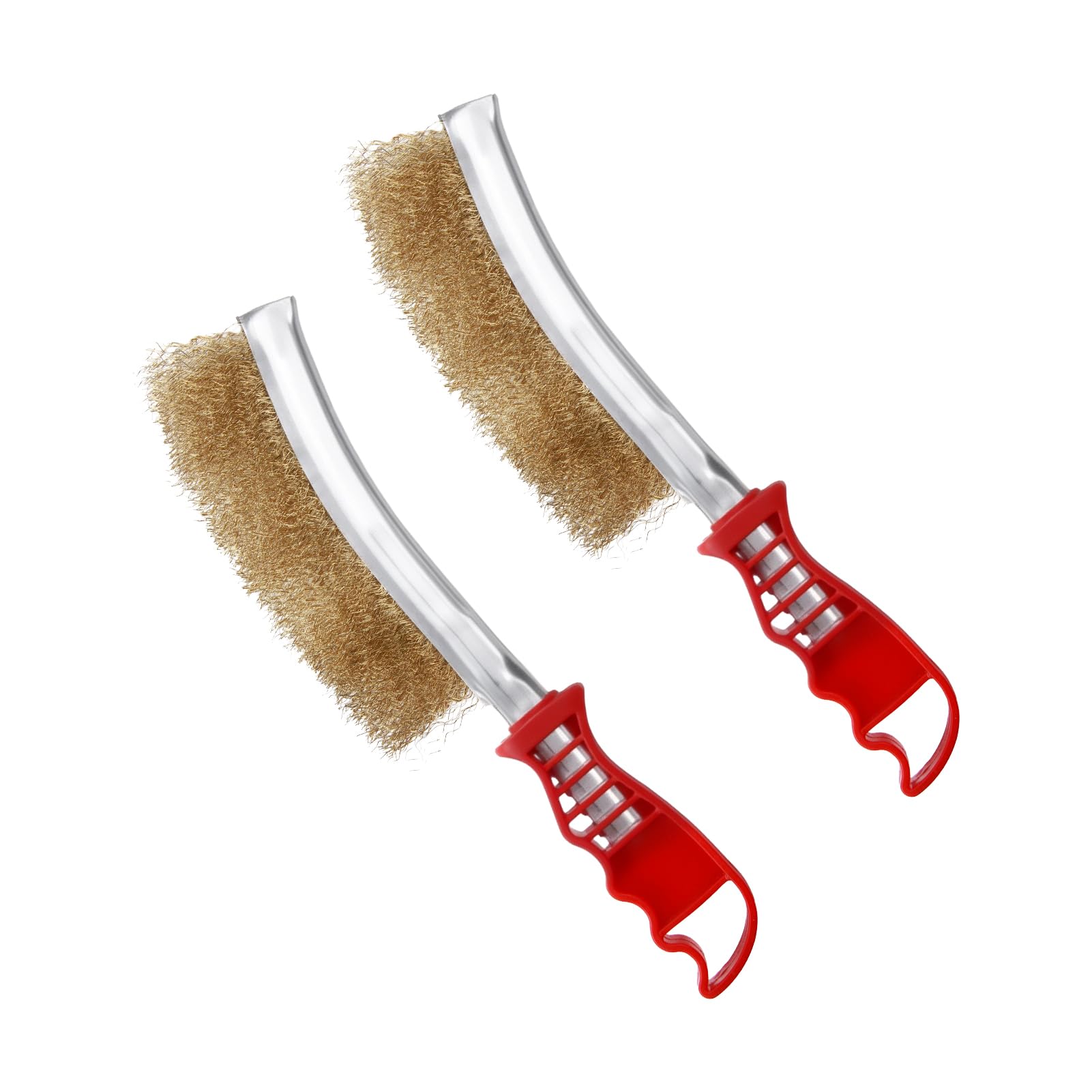 Set di 2 spazzole in ottone, spazzole metalliche, spazzola in ottone, spazzola in ghisa, spazzola in filo a mano con manico in plastica curvo per la pulizia di scorie di sudore e ruggine
