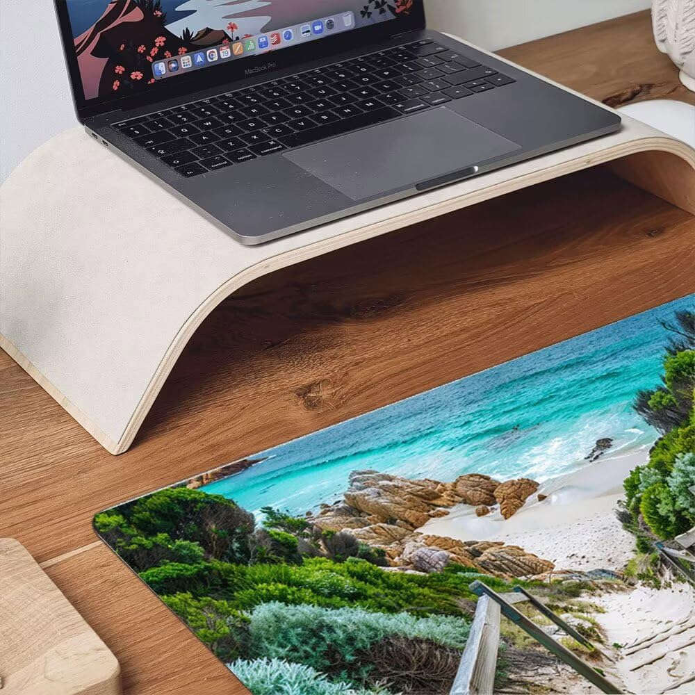 Alfombrilla Ratón XXL Alfombrilla Escritorio 1800x900mm Mouse Pad Mejora la Precisión y la Velocidad con Base de Goma Antideslizante y Bordes Cosidos Duradera, Juegos (Escalones De Playa) xR8-704