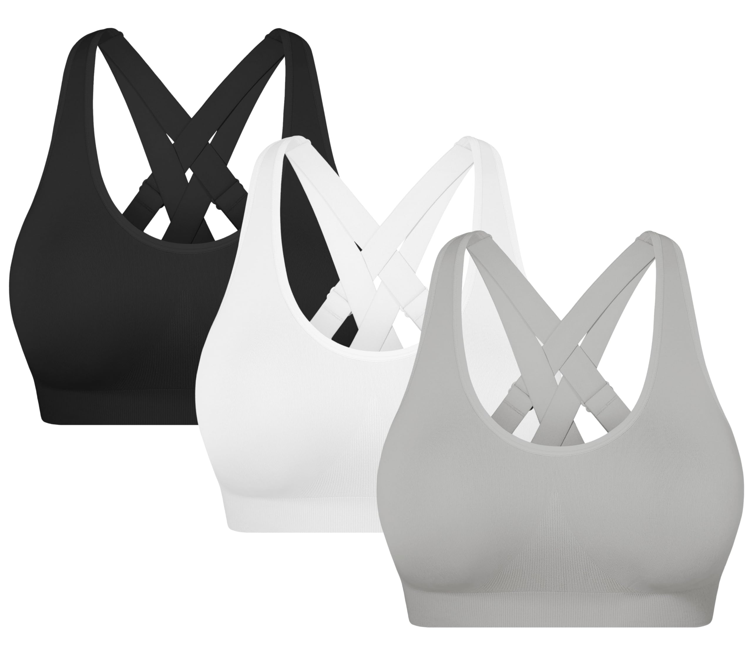 MIRITY Padded Strappy Sports Bra for Women - with Dual Crossback and Adjustable Straps for Workout Gym