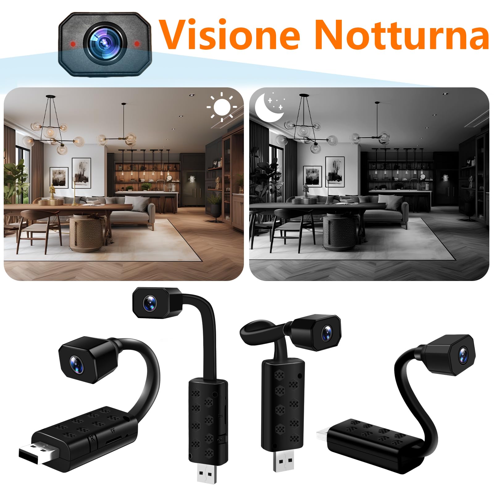Mini Telecamera Spia Nascosta WiFi, 4K UHD USB Microcamera Spia WiFi Invisibile Plug and Play con Visione Notturna e Avviso di Rilevamento Movimento