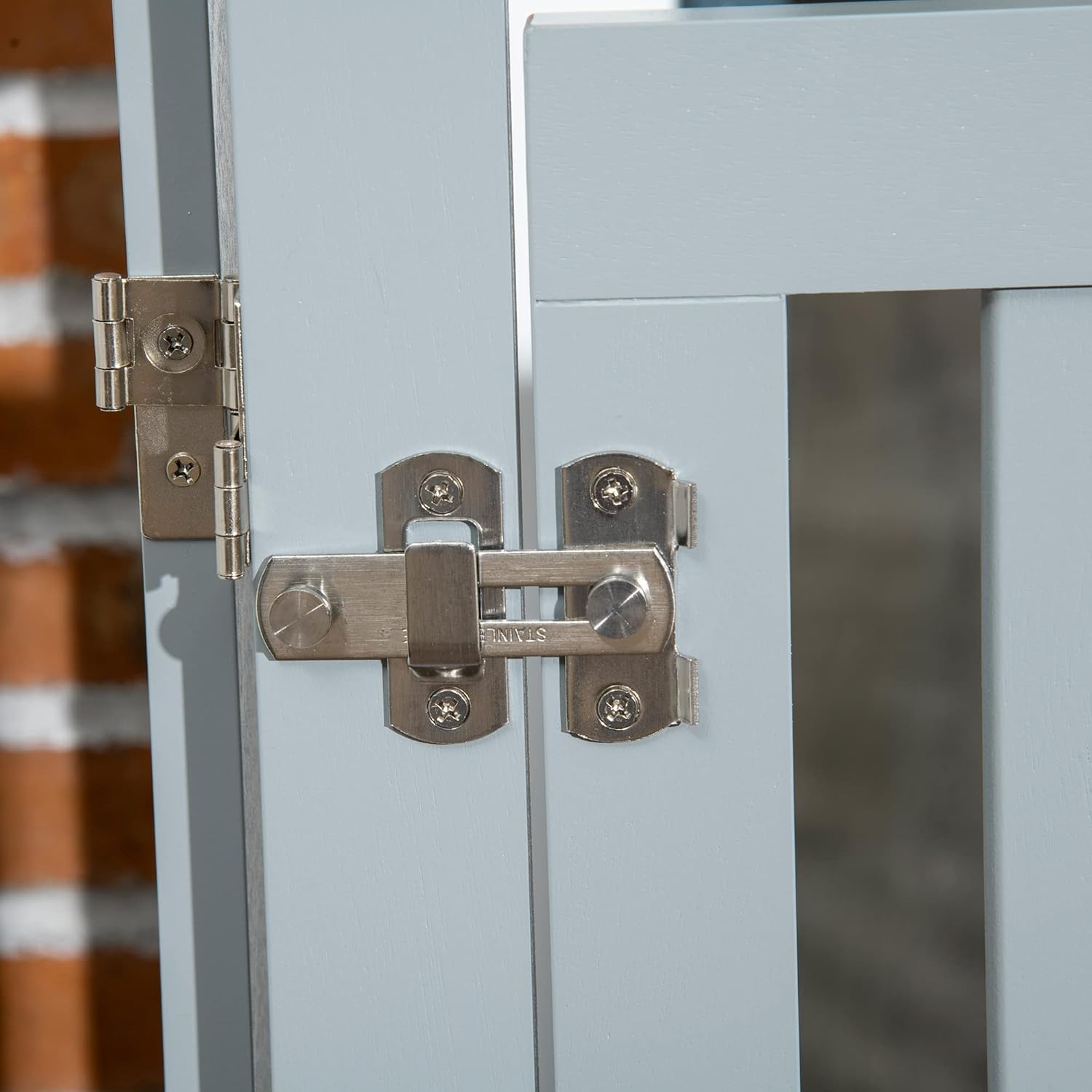 PawHut Foldable Dog Gate with Door, 4 Panels Freestanding Pet Gate with Support Feet Indoor Playpen for Small Dogs and below, Grey