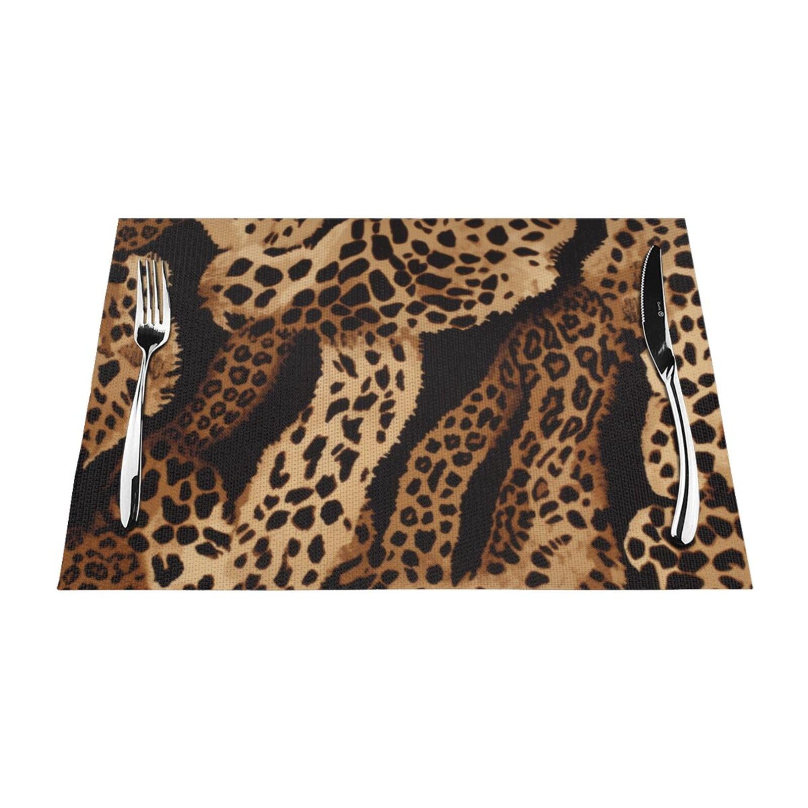 Leopard Pattern Printed PVC Placemat 1 PCS for Kitchen Dining Table Heat-resistand Washable Table Mats 18x12 in