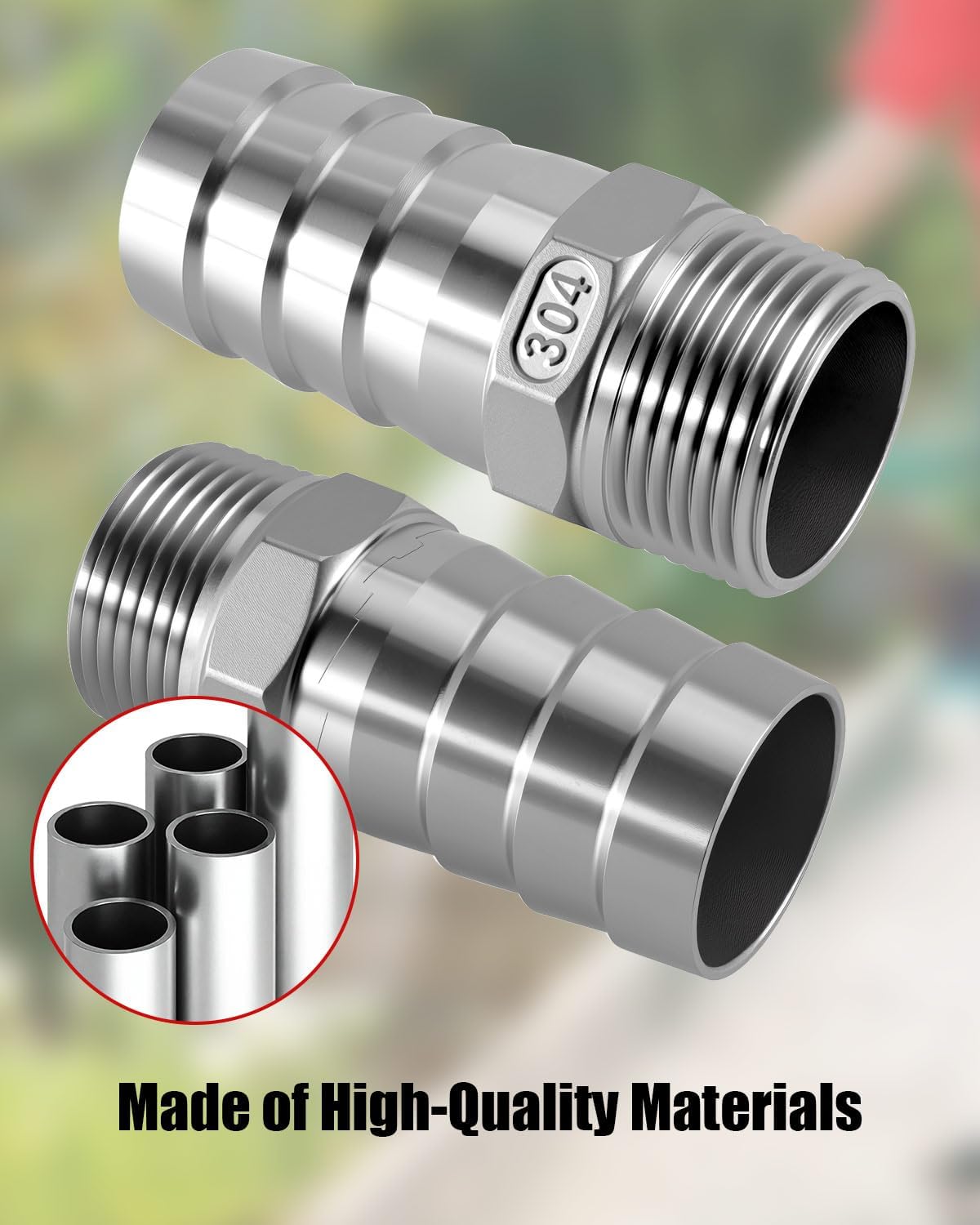 2Pcs Stainless Steel Hose Barb Fitting 1-1/4" Barb to 1" NPT Male Adapter Compatible with Water and Fuel