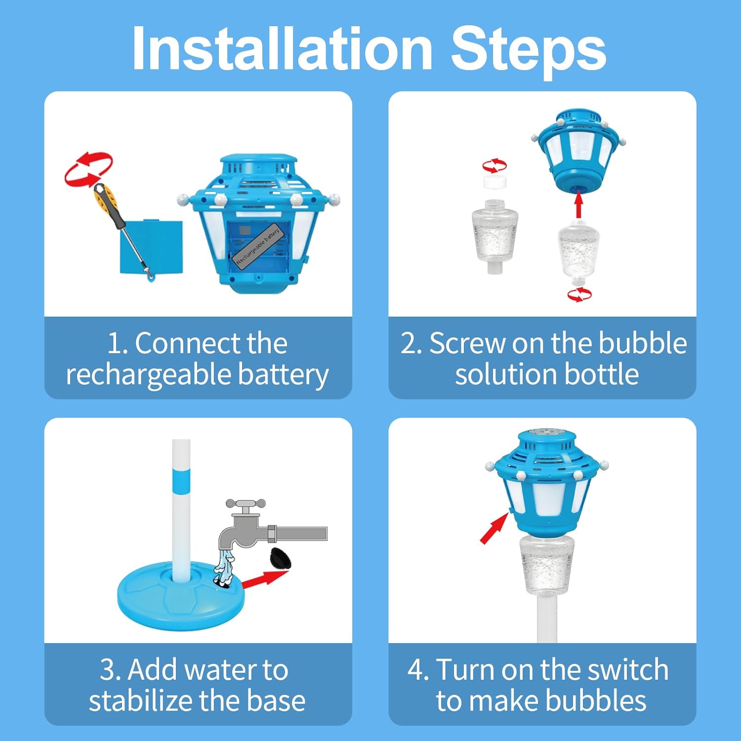 Bubble Machine Maker for Kids, Automatic Bubble Blower with Light & Rechargeable Battery, 40 Inch Adjustable Height Outdoor Toy for Toddlers Party Birthday (Includes 3 Solution), Blue
