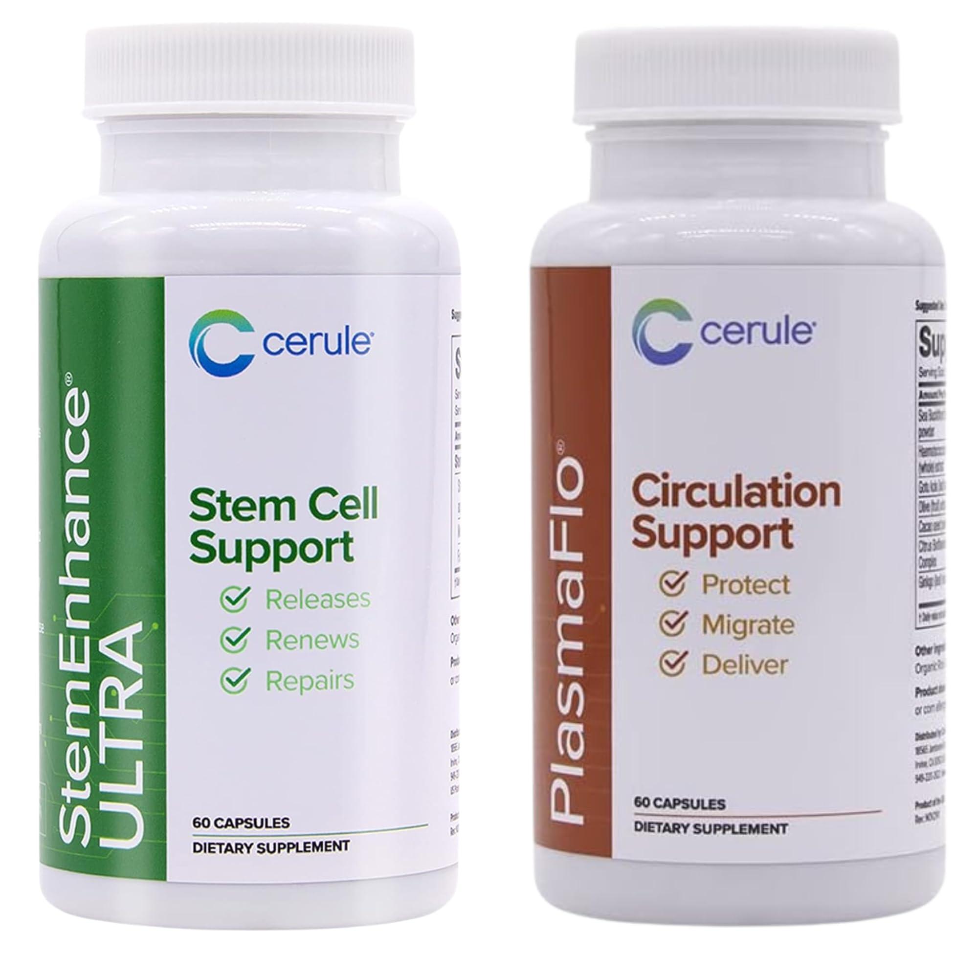 Cerule Stemenhance + Plasmaflo Ultra Stem Cell Support Supplement with Extracts from Freshwater Microalgae and Marine Macroalgae to Help Increase Circulating Adult Stem Cells and Promote Healing