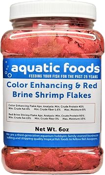 Aquatic Foods Inc. Ultra Color Enhancing Flakes & Red Brine Shrimp Flakes Special Blend Mix. Red Color Enhancing Flakes. Aquatic Foods and Zeigler Foods Mix...6oz Med Jar