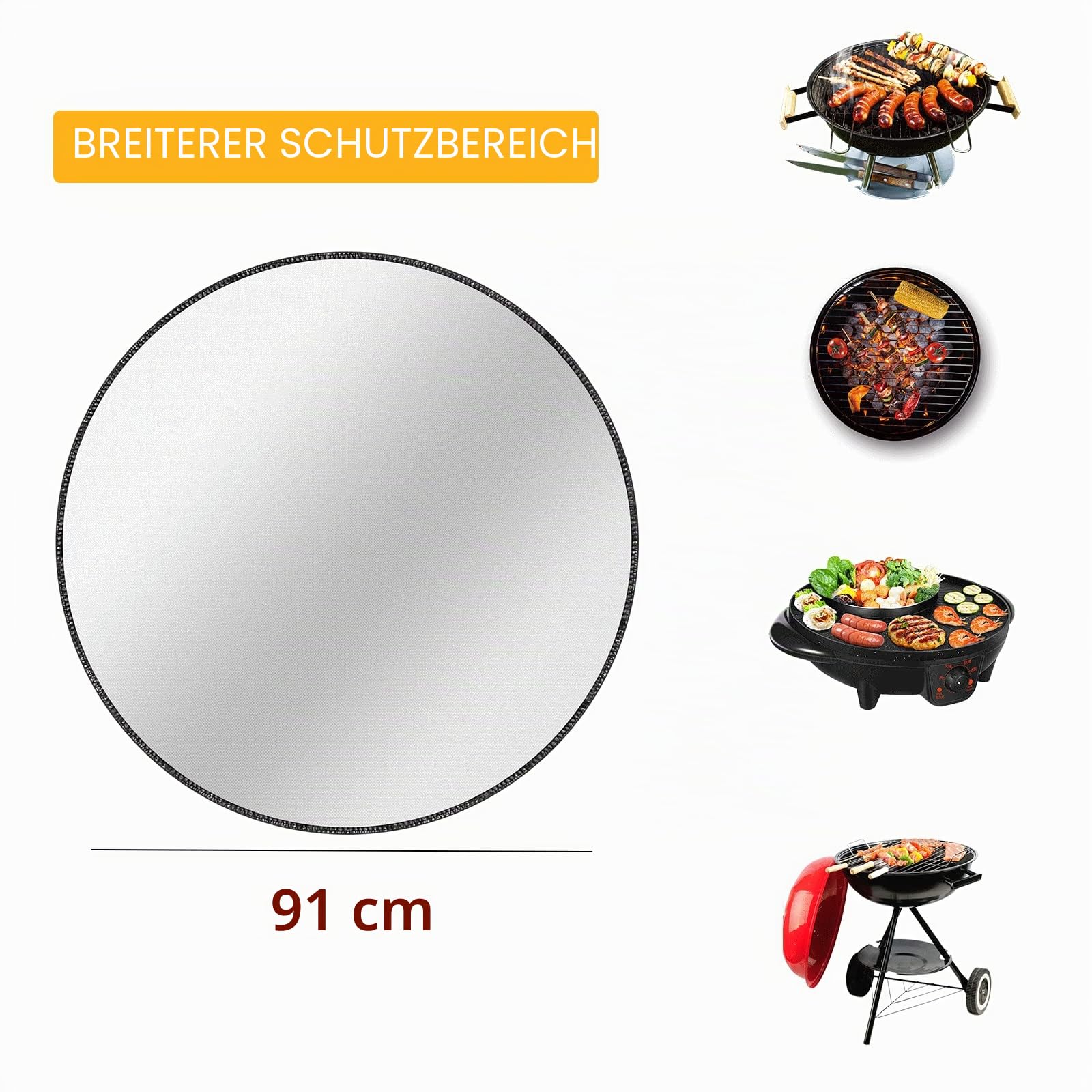 Tamfile BBQ Grillmatte, 91,44cm Runden, Groß, Feuerfest Hitzeschutzmatte, für unter Feuerstelle, Kamin, faltbar, hitzebeständig, Outdoor Grillmatten für Deck, Gras, Camping, Terrasse, Hinterhof