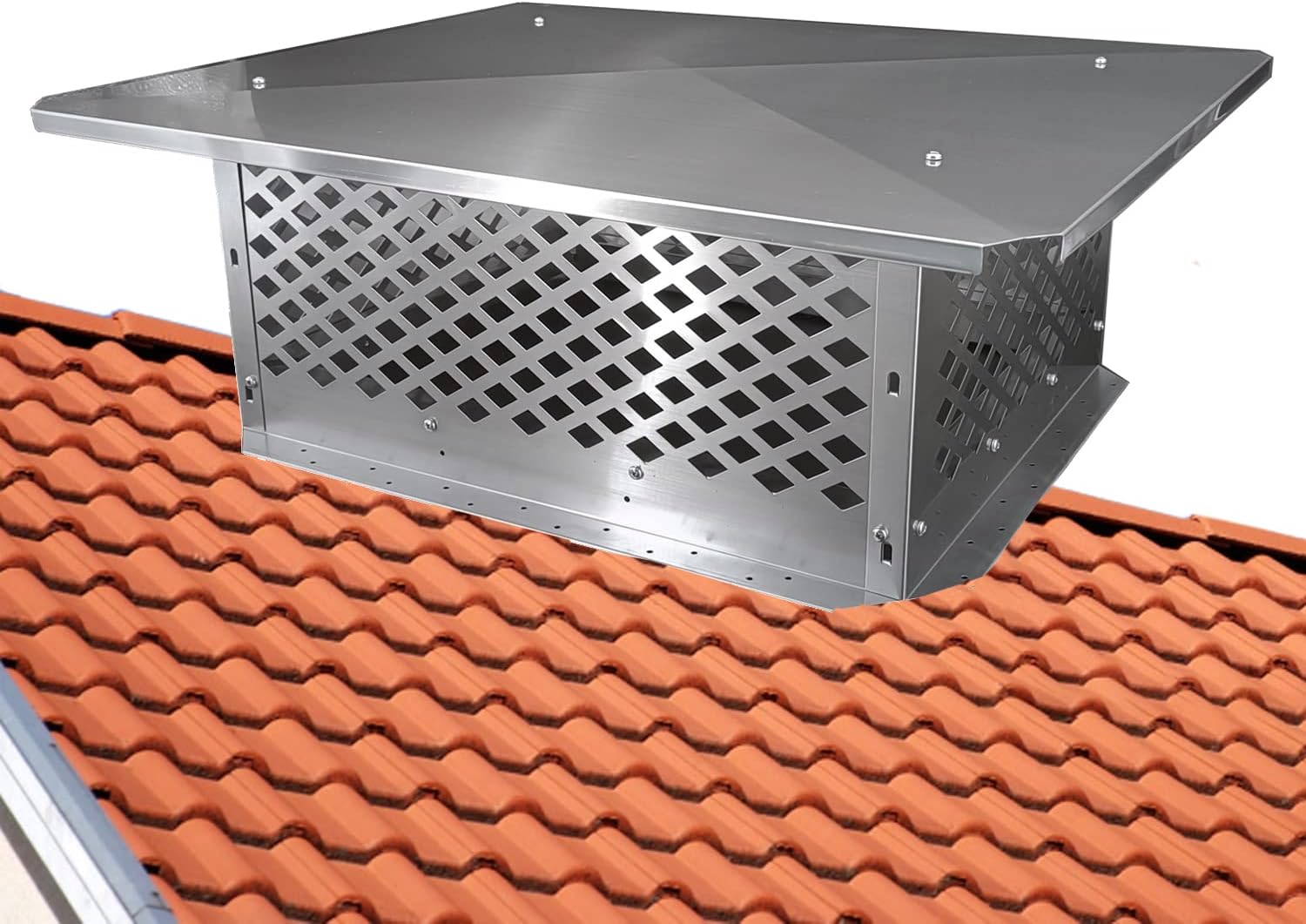 Chimney Cap, 17" x 21" Chimney Cover, Bottom Installation Method Adjustable to Fit Outside Existing Clay Flue Tile Dimensions 16" x 20.5" to 19.3" x 23.6", All Stainless Steel Structure