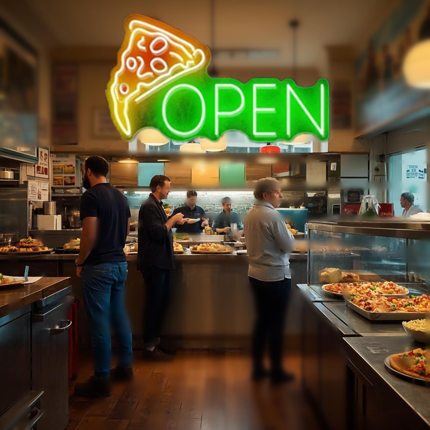 Neon Pizza Sign - Acrylic Open LED Wall Art for Pizzeria Kitchen Oven Decor - 40x20CM/15.7x7.8In, Open Green, 40 cm x 20 cm - Image 2