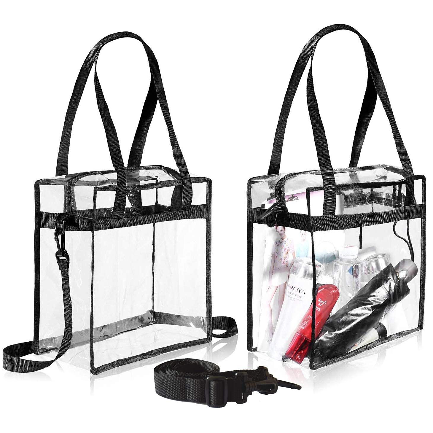 BAGAIL Clear Bags 12x6x12 Stadium Approved Clear Tote Bag with Zipper Closure Crossbody Shoulder Bag with Adjustable Strap