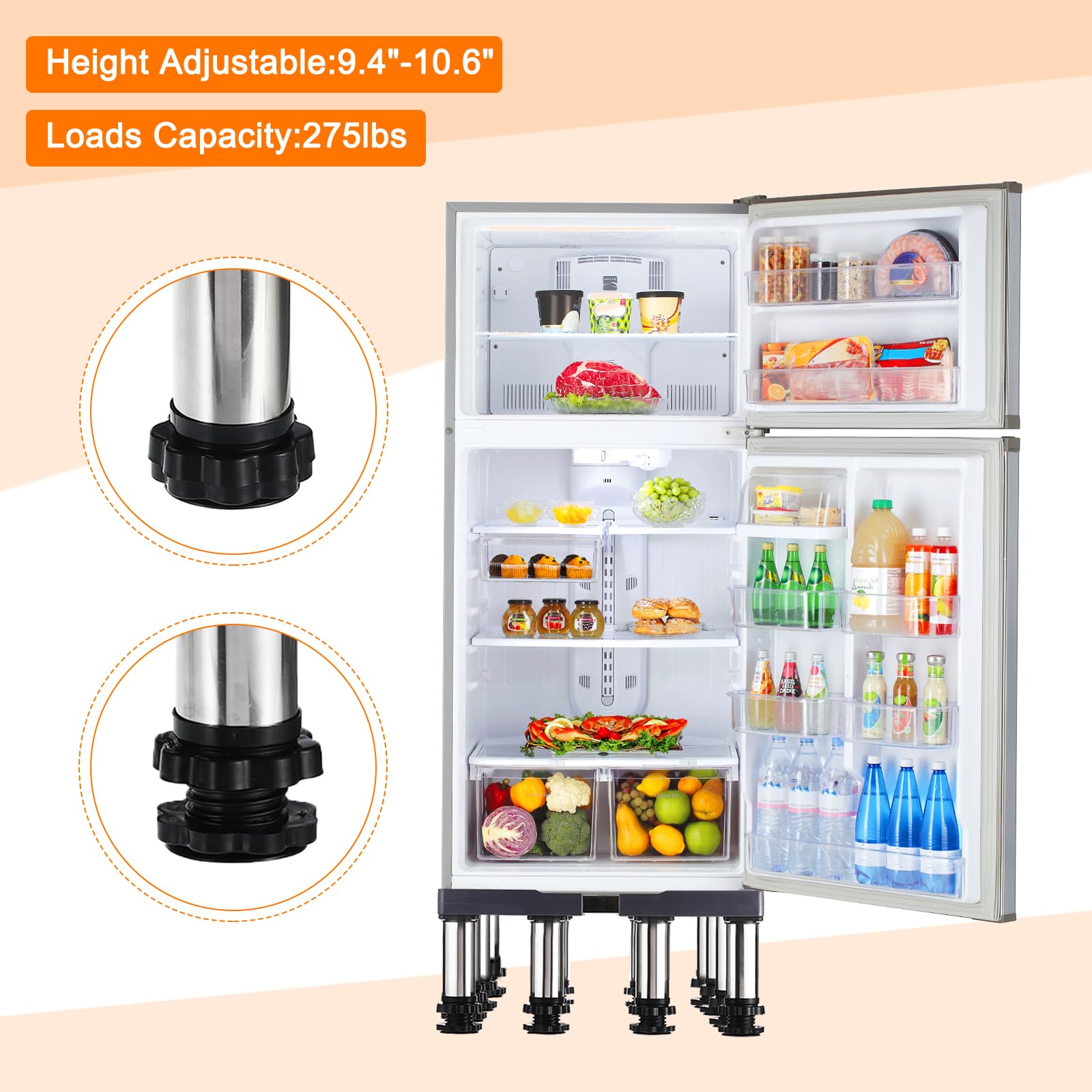 PATIKIL Soporte para Mini Nevera, Base de Lavandería con 12 Patas Fuertes, Base Multifuncional Ajustable con Bandeja Antivibración, Altura de 9.4"-10.6"