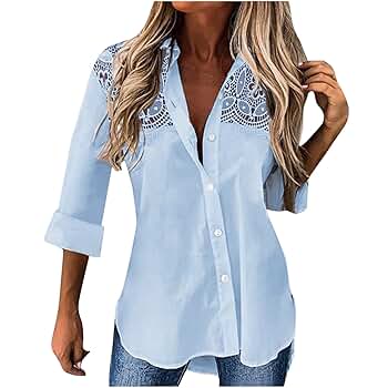 Amazon.com: Fashion Button Down Shirt for Women Roll Up Long