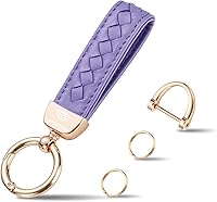 Vista 21 de Llaveros de cuero genuino, llaves de coche de piel de oveja tejidas a mano para mujeres, soporte universal para llavero con rotación de 360 grados