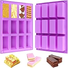 2 Pieces Rectangle Silicone Mould Silicone Molds for 12 Cavities Rectangular Bars Cereal Bar Molds for Muffins Brownies Cakes Bread Chocolate Soaps | Purple