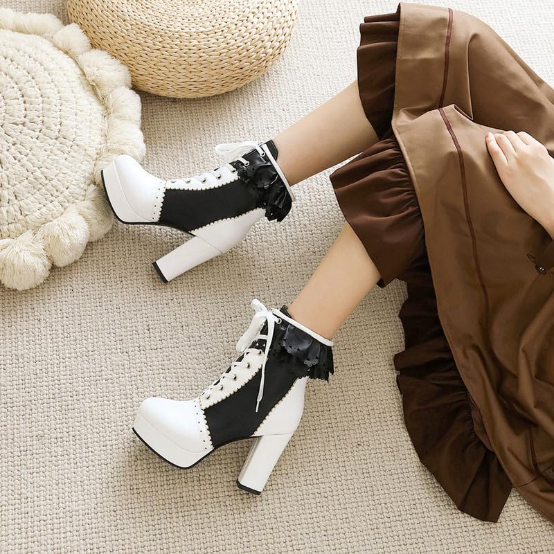 Bellirala Womens Lolita Platform Lace Up Chunky High Heel Boots Zip Up4