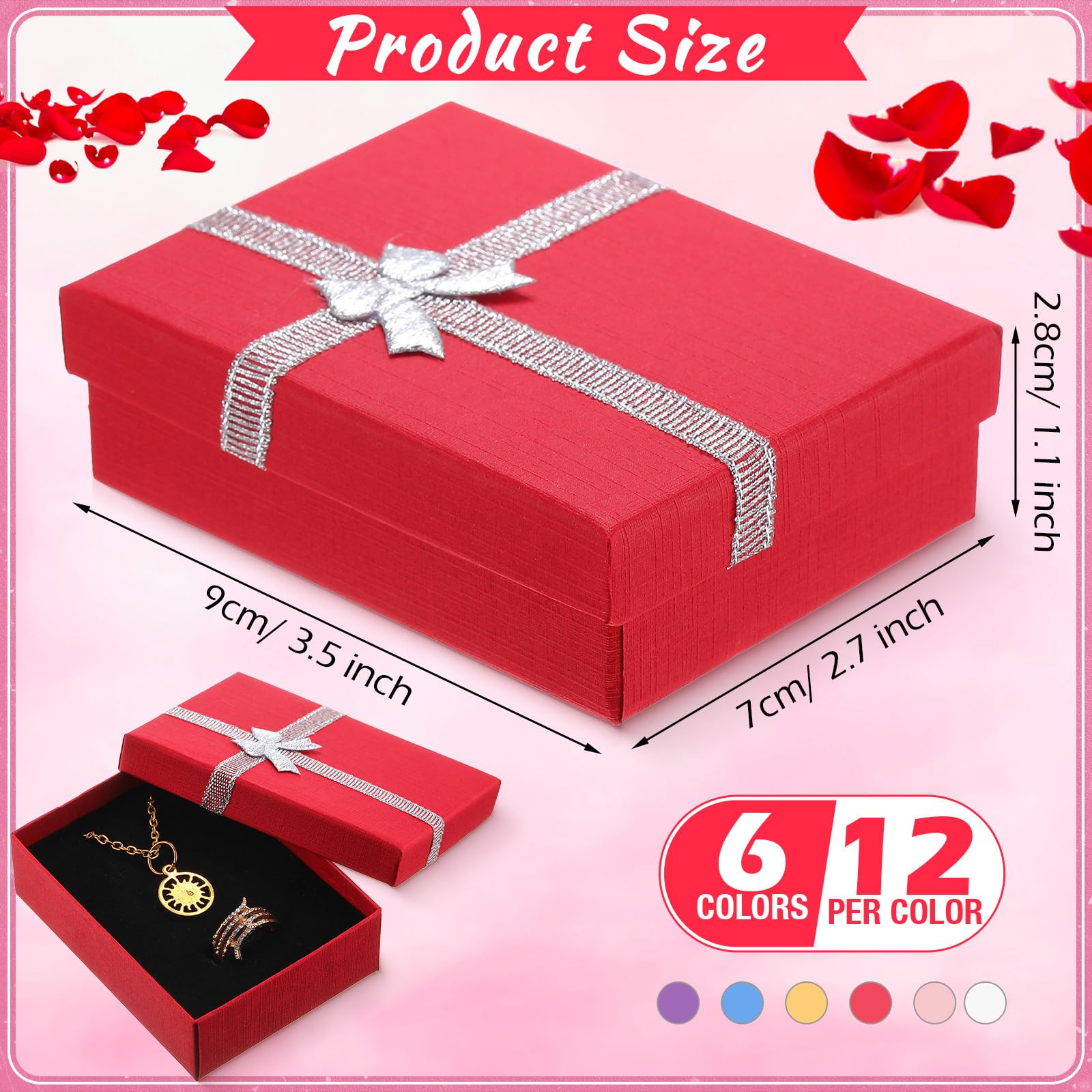 Jewelry Gift Box Set 12Pcs 3.5x3.5x0.7 Inch Cardboard Bracelet Box Boxes Small Gift Packaging Boxes Bangle Bracelet Necklace Party Favors Random Colo