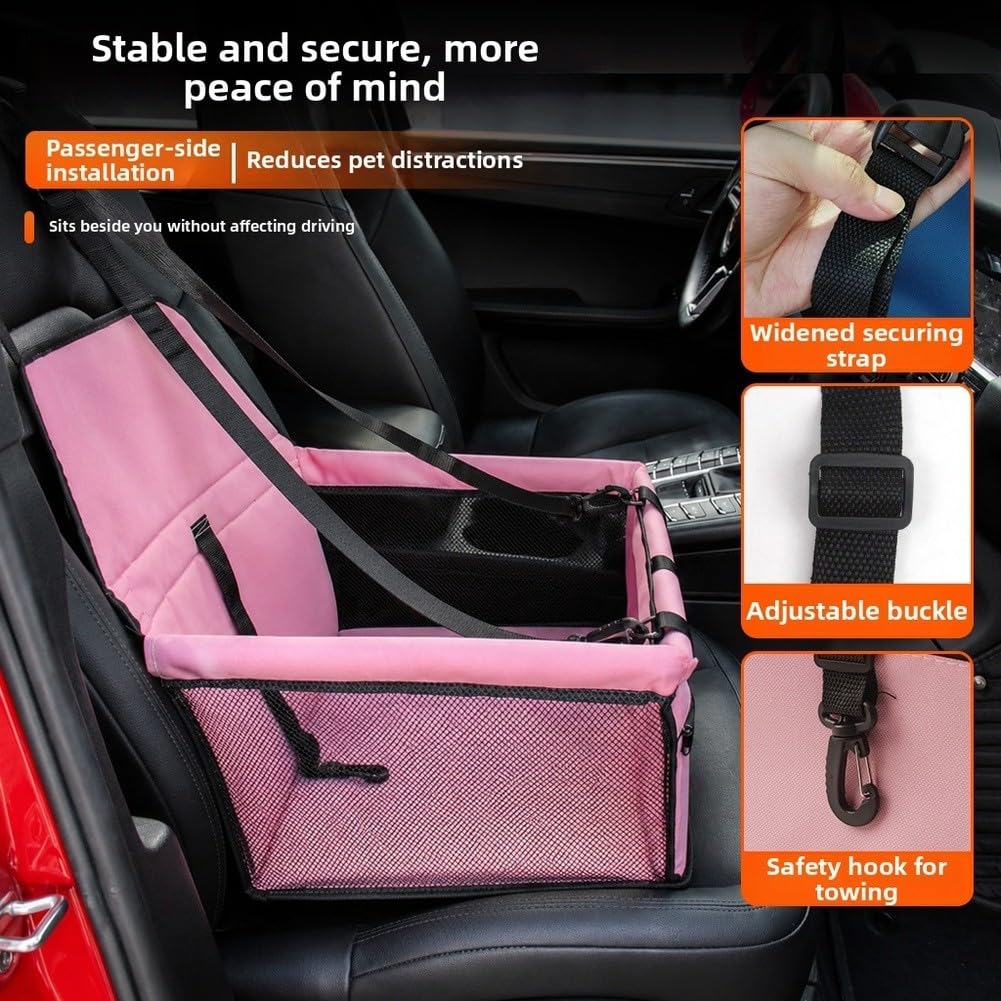 Funda plegable para asiento de coche para perro con ventilación de malla transpirable, tela Oxford impermeable y bolsillo frontal de almacenamiento para viajes (negro)