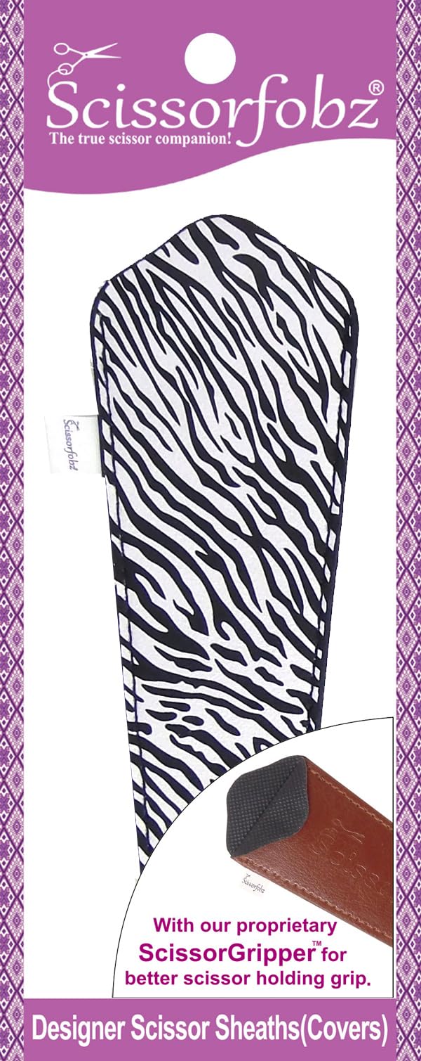 SCISSORFOBZ Designer Scissors Sheaths Shears Protective Covers-For Large Scissors - Black & White Zebra Print Design-#SL-265