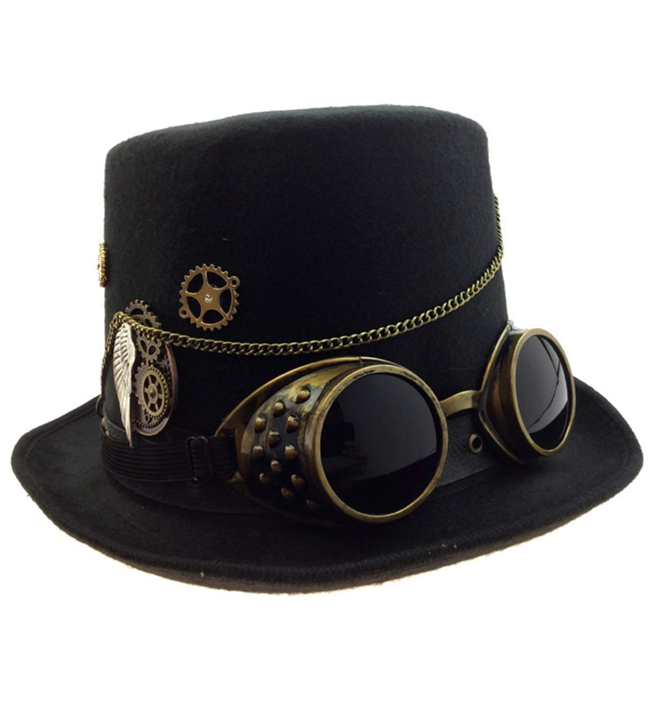 KBW Gold Deluxe Fabric Steampunk Top Hat - Unique Vintage Victorian Hat with Steampunk Goggles, Stylish Gothic Costume Accessories Hat for Halloween, Cosplay, Concert Party, Themed Events