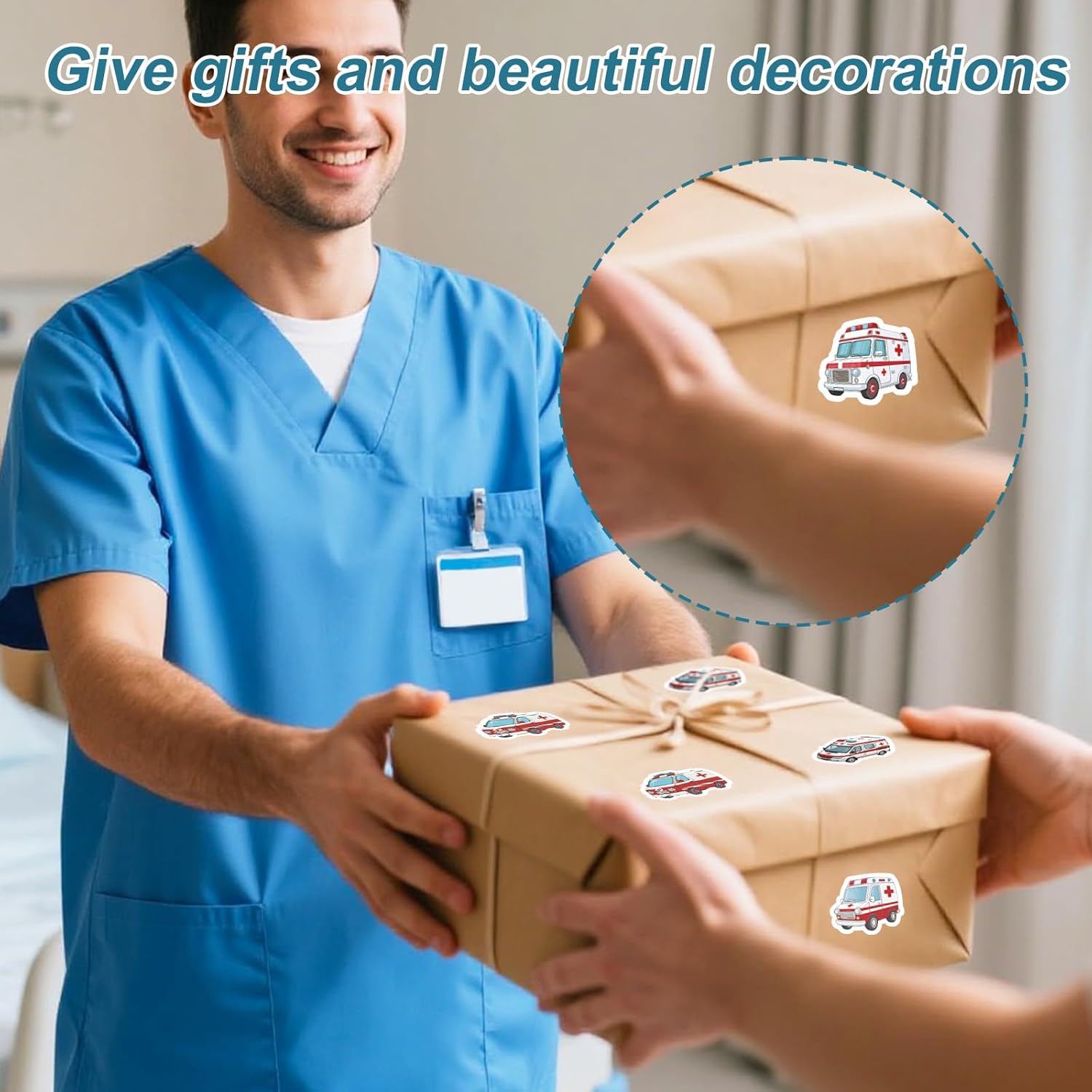 500pcs Ambulance Car Stickers, 12 Fun Styles Rescue Vehicle Stickers Roll Self-Adhesive Ambulance Decals for Kids DIY Crafts Party Favors Scrapbooks Water Bottle Luggage Phone Decorations