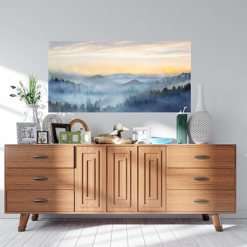 Miniatura 9 de Decoración de pared para sala de estar, bosque brumoso con salida del sol, pinturas de cuadros para pared de dormitorio, baño, lienzo grande