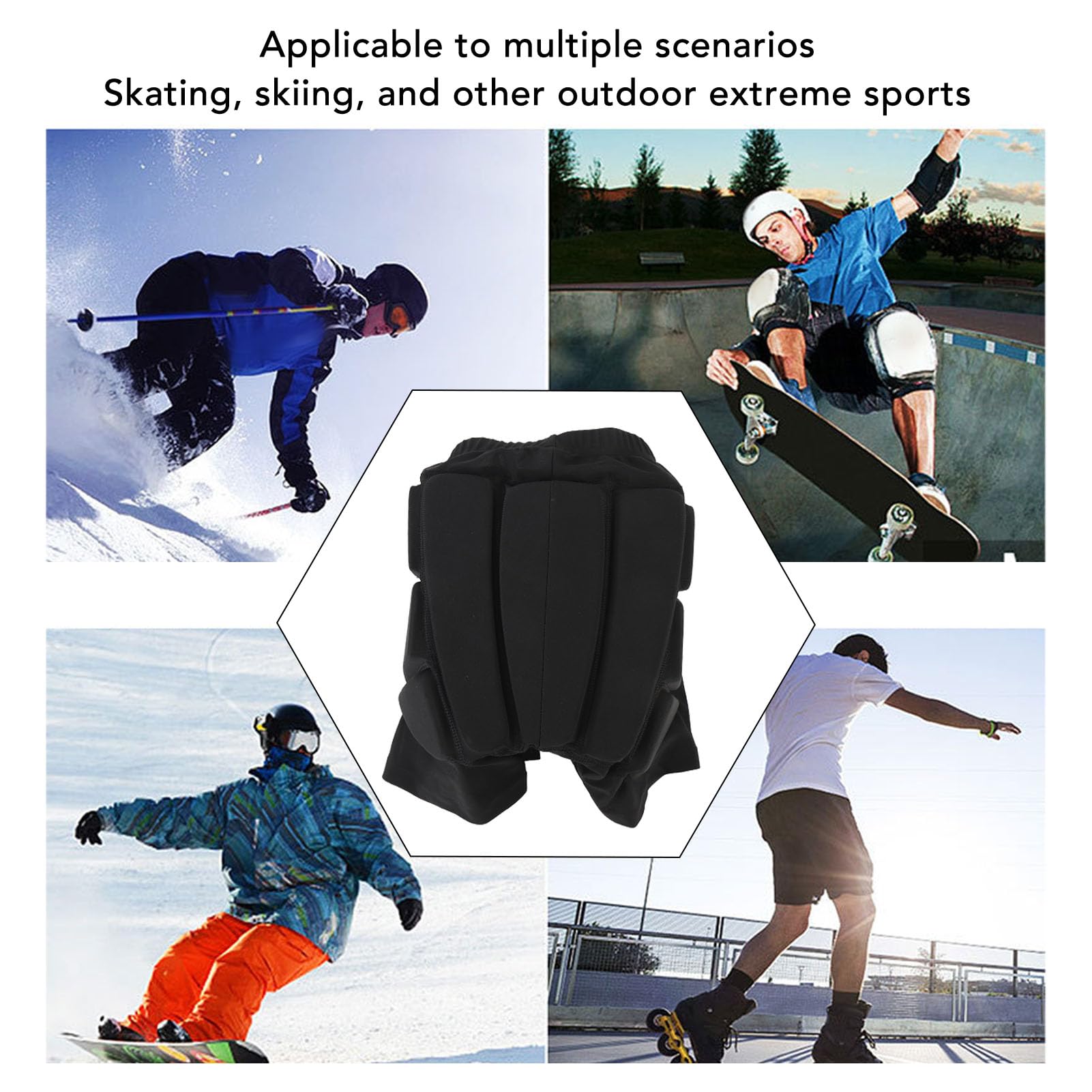 Luocute Wyściełane Spodenki 3D na Biodrach, Amortyzująca Wkładka EVA na Kości Ogonowej do Jazdy na Nartach, łyżwach, Snowboardzie, Ochraniacze na Pośladki, Wyściełane Spodenki z (XS)