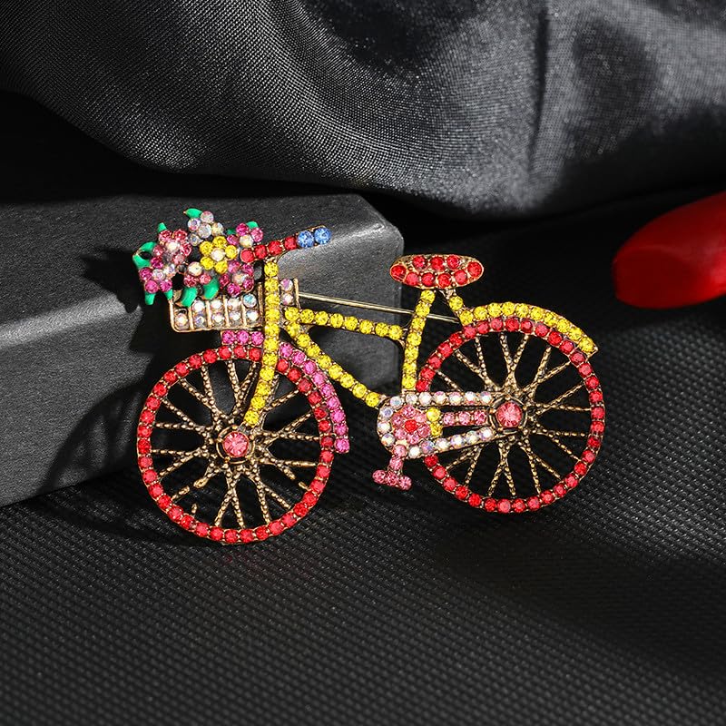 Image of Bicycle Brooch Pins Colorful Cubic Zirconia CZ Biking Lapel Brooch Pins Vintage 70s 80s Bike Lapel Brooches for Women Men Girls Birthday Gift Jewelry