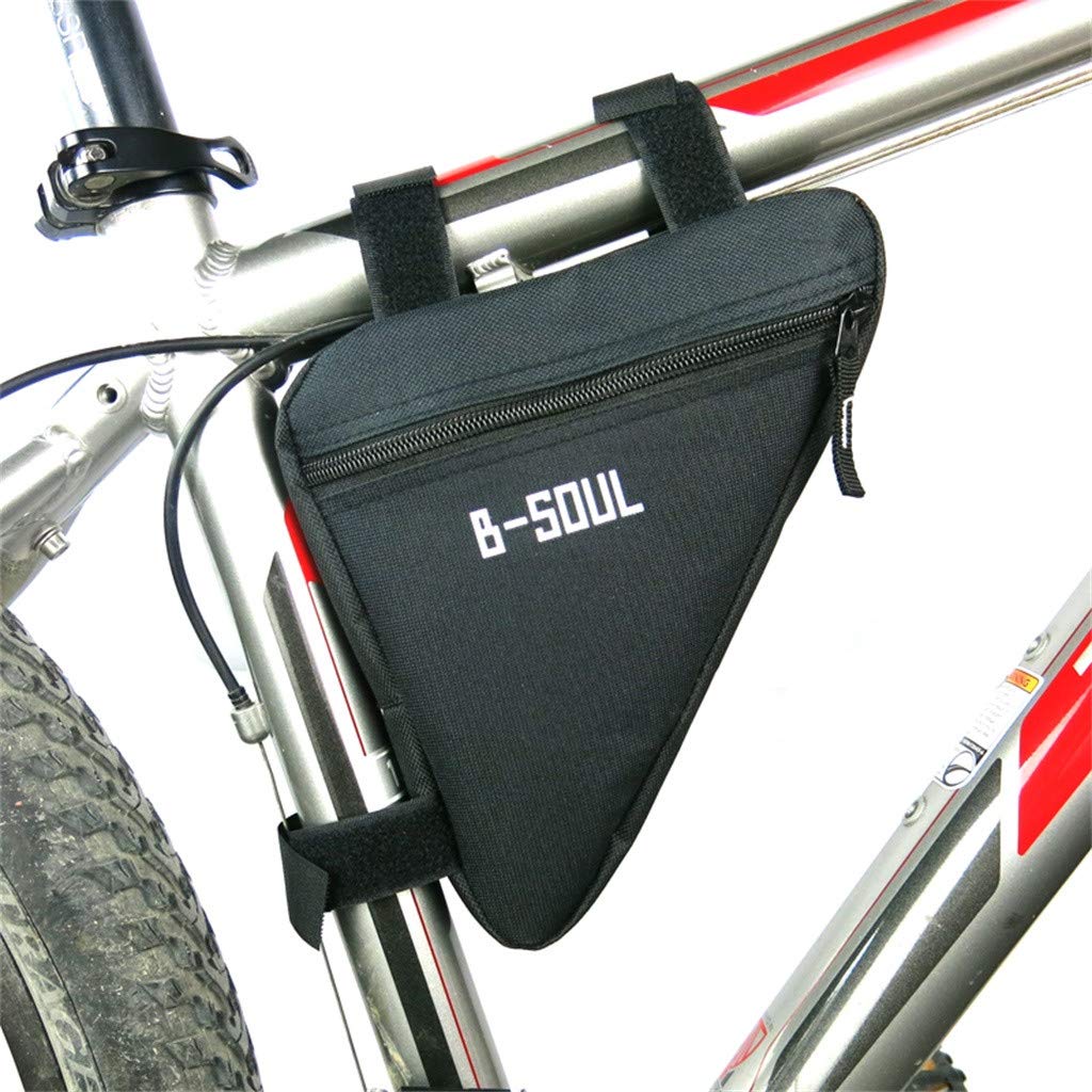 Bolsa de tubo frontal para bicicleta de montaña, bolsa de almacenamiento con rayas reflectantes, negro
