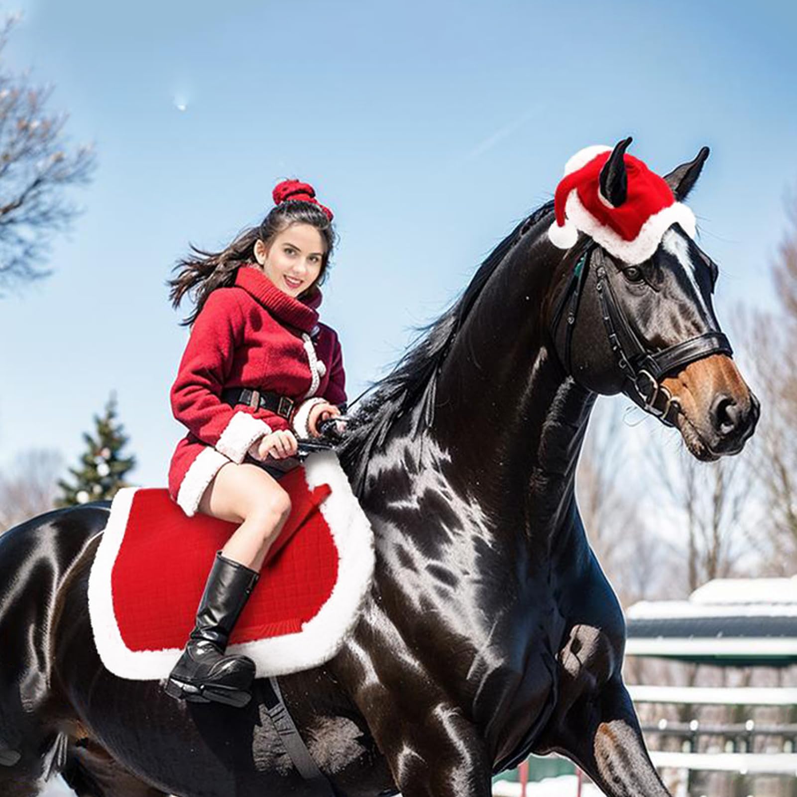 Generisch Cappello con Babbo Natale, copricapo natalizio, per gli amanti degli animali, per feste e feste