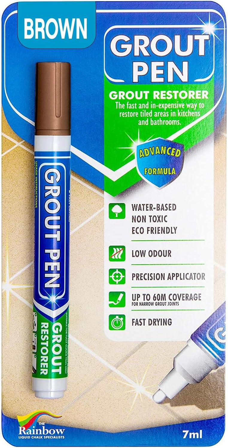 Rainbow Chalk Markers Limited Grout Pen - Designed for Restoring Tile Grout in bathrooms & Kitchens (Brown)