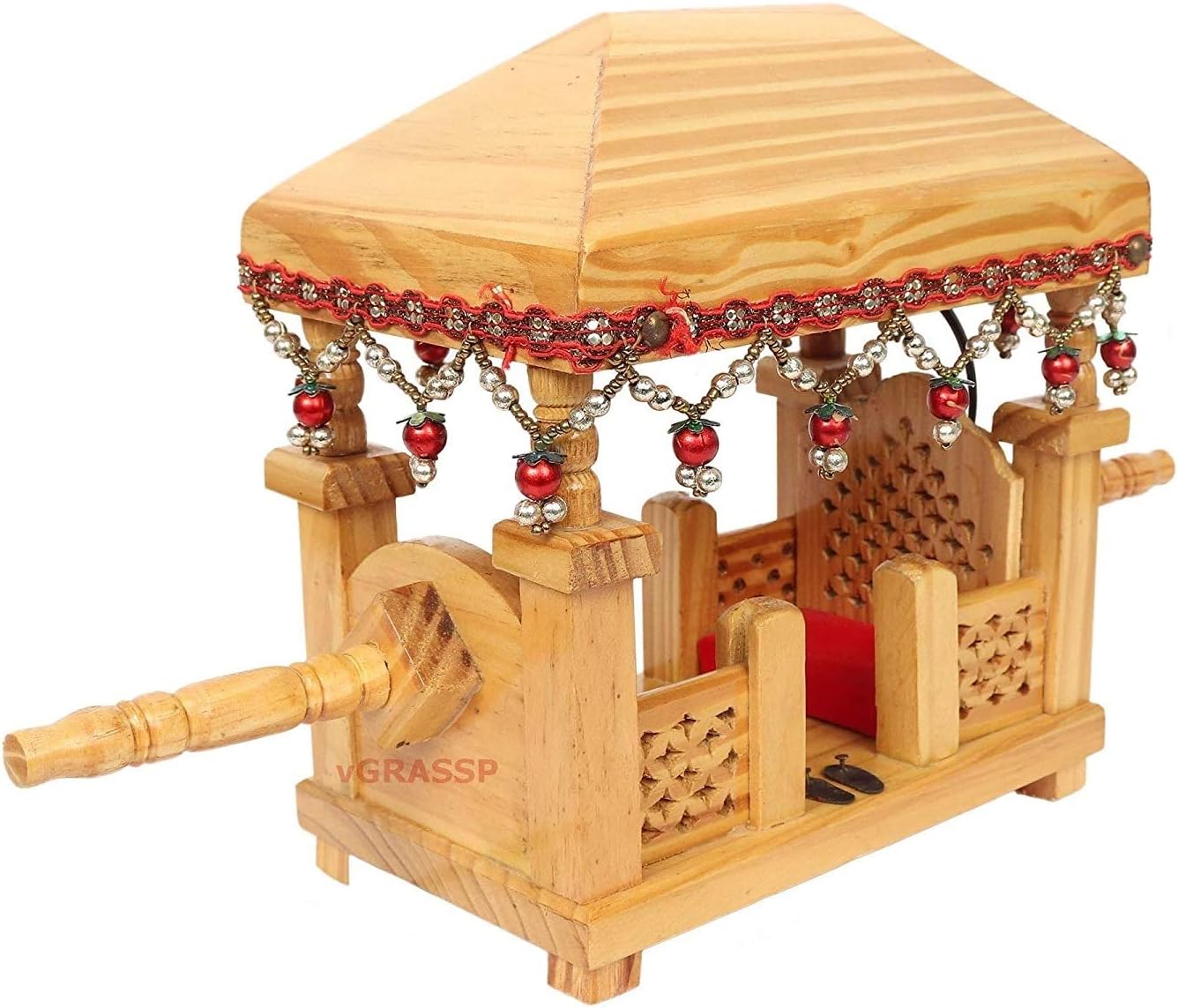 VGRASSP Pinewood Temple Palki, 13L x 8H x 4.25W Inches, Beige