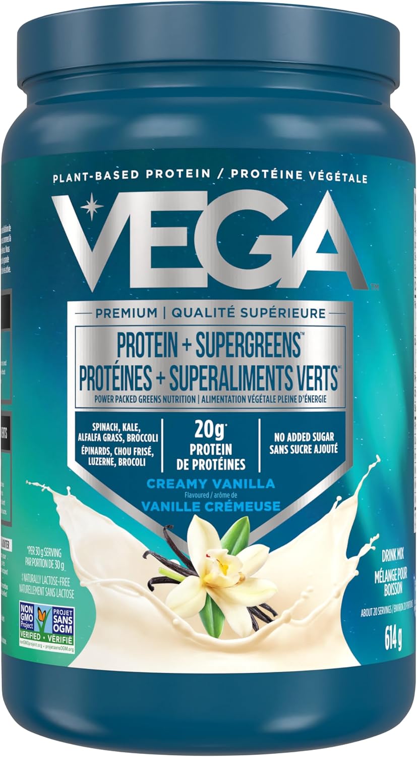 Vega Protein + Supergreens – 20g Plant-Based Pea Protein with Veggies, Vanilla, 21 Servings, Vegan Keto, Non-GMO, Gluten Free, Dairy Free, Low Carb, 614g (Packaging May Vary)