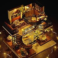 Vista 7 de Mini casa de muñecas en miniatura de madera, tienda de té del bosque, escena, modelo de construcción, casa de juguete con luces LED y cubierta