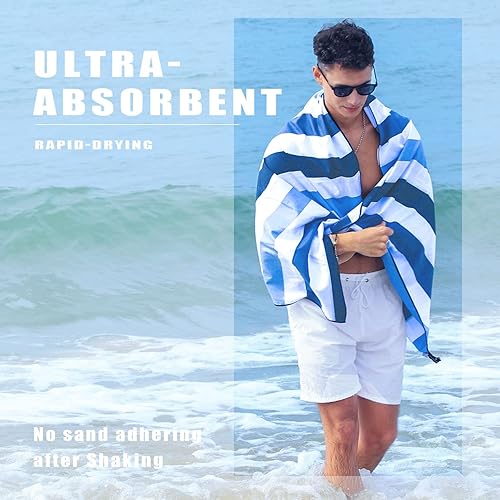 Miniatura 8 de Exclusivo Mezcla - Juego de 2 toallas de playa, microfibra, secado rápido, grande, repele la arena, viajes, campamento, deportes súper absorbente,
