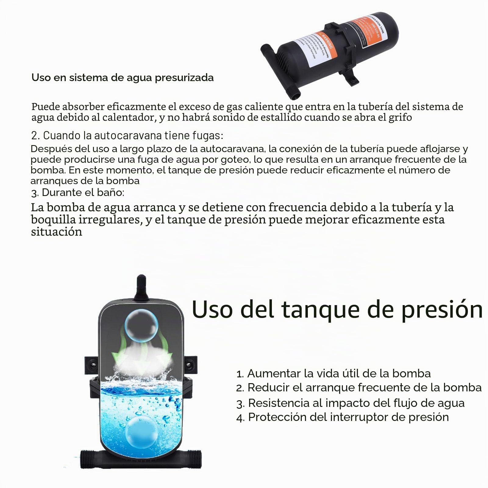 Tanque Acumulador de 1 Litro - Tanque de Presión de Agua Prepresurizada con Puerto de 1/2 MNPT para Remolque de Viaje en Barco Máximo 125 PSI