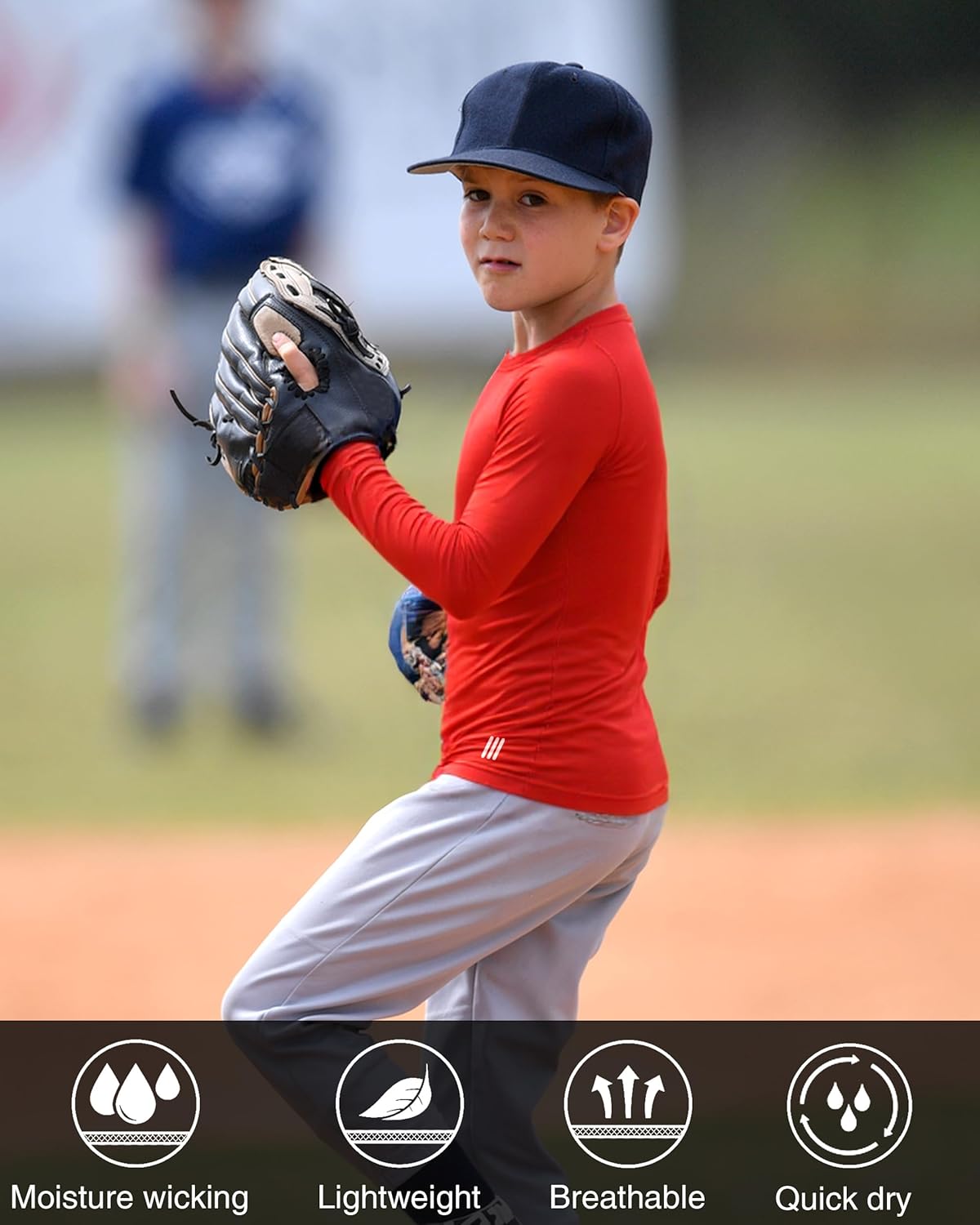 Youth Boys Compression Shirt, Long Sleeve Kids Athletic Undershirt Quick Dry Base Layers for Baseball Football Sports - Image 2
