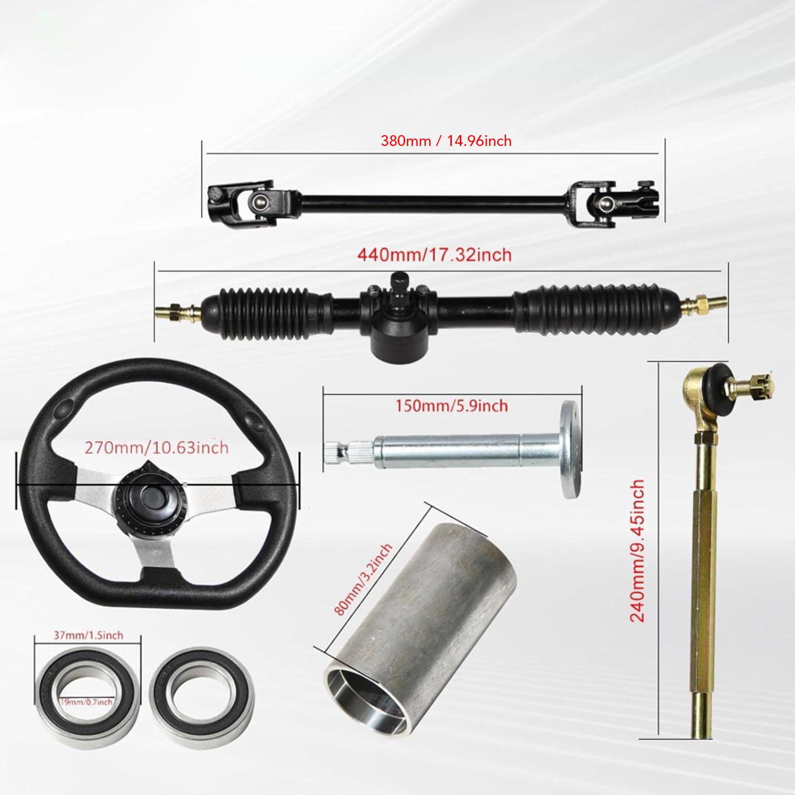 aqxreight Zestaw Kierownicy 270 Mm, wał Kierownicy 380 Mm, Zębatka 440