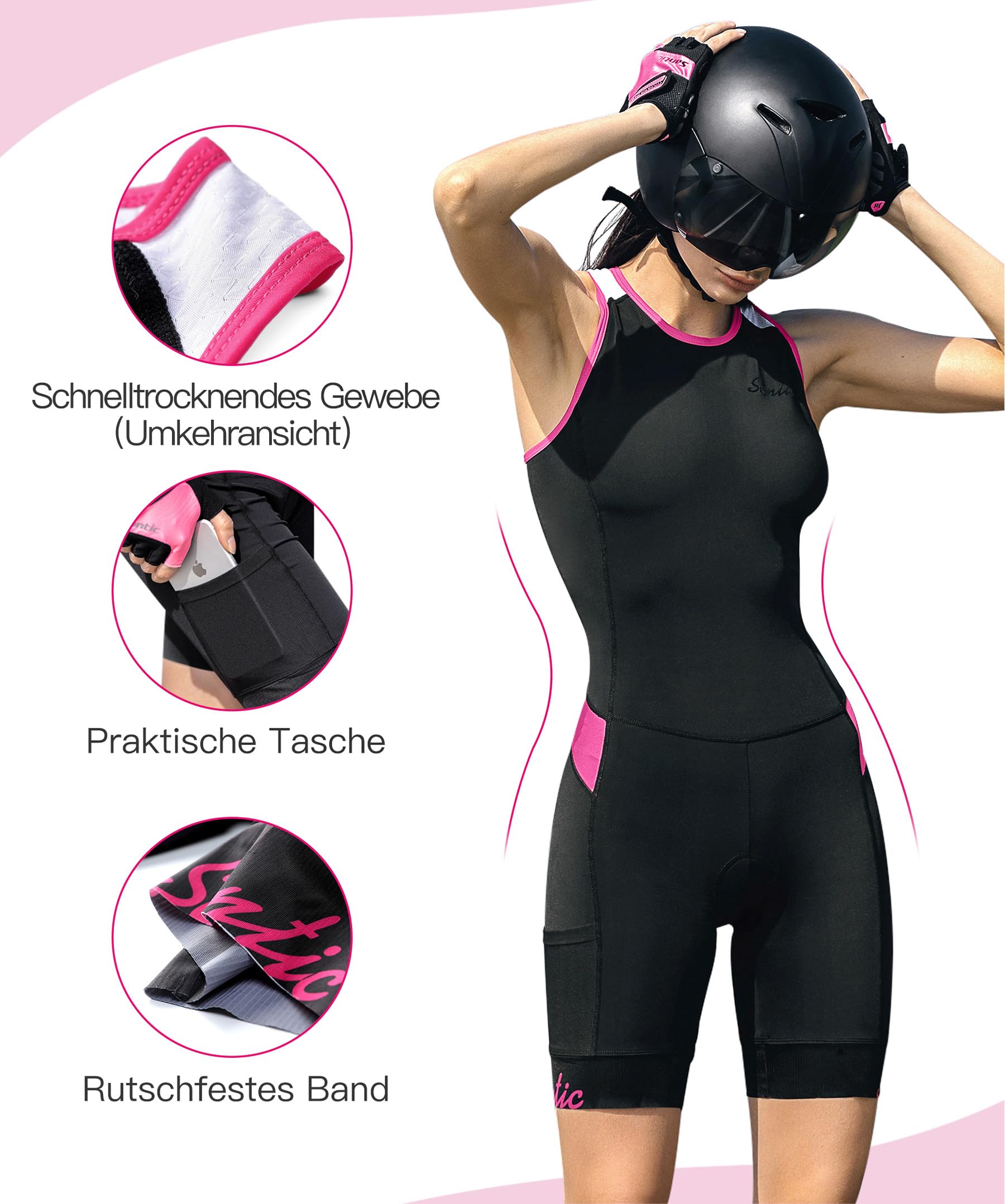 Santic Traje de triatlón de una pieza sin mangas para mujer, traje de triatlón acolchado, de secado rápido, adelgazante para ciclismo, natación, correr