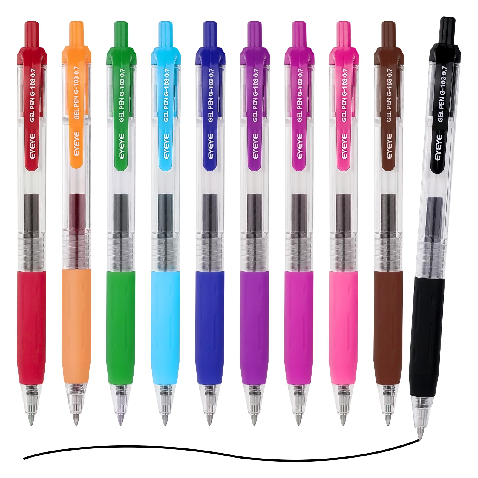 EYEYE G-103 Retractable Gel Pens Medium Point, Pack of 10 Assorted Colours 0.7mm Gel Ink Pen Quick Dry, Ballpoint Pen Fine Point Smooth Writing Pens for for Office & Back to School Supplies