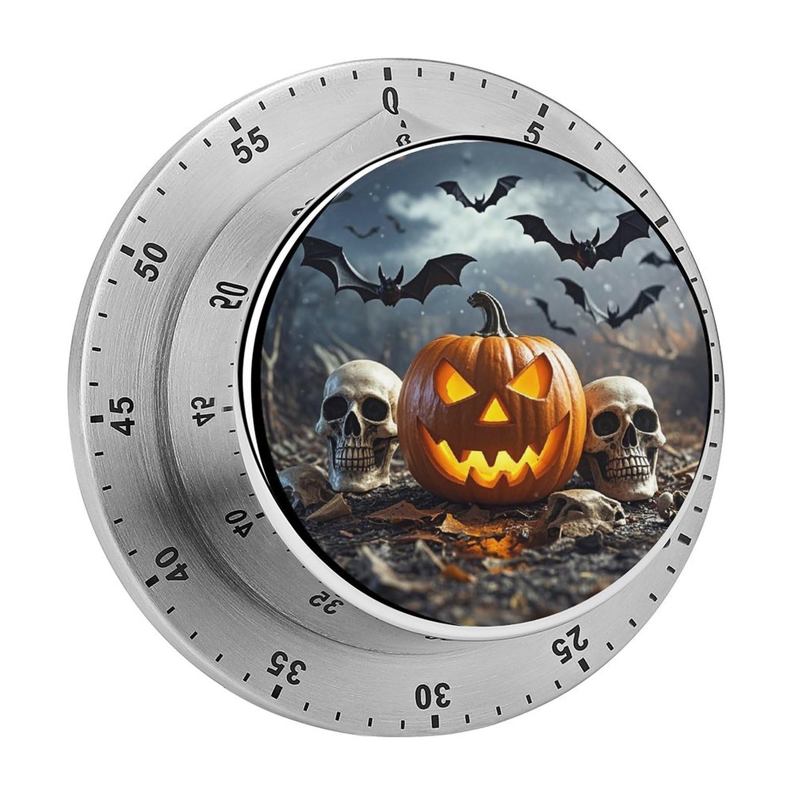 Pumpkins and Skulls Visual Timer with Loud Alarm 60-Minute Kitchen Timers Exquisite Stainless Steel Body - Mechanical Desk Timer Countdown Clock for Cooking Chef Clock