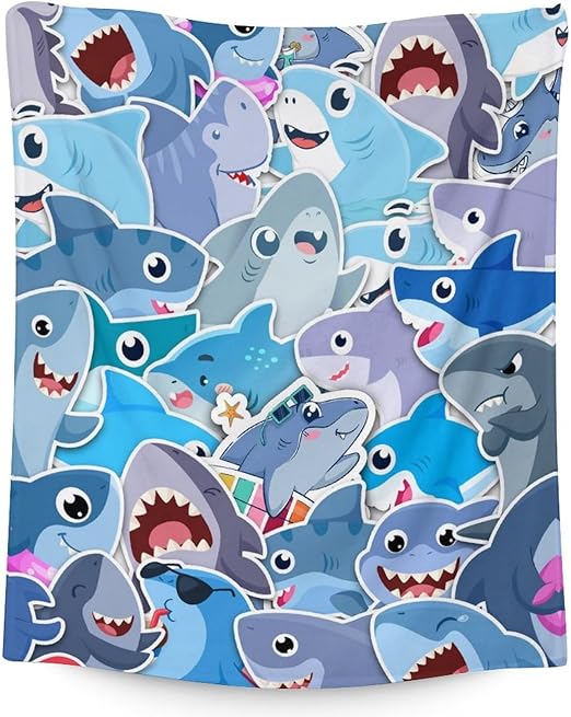 Shark Blanket Gifts - 50"x60" Cute Throw Blanket for Kids & Adults - Blue Soft Fuzzy Blankets for Bed, Couch & Living Room