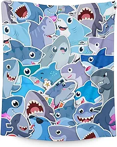 Shark Blanket Gifts - 50"x60" Cute Throw Blanket for Kids & Adults - Blue Soft Fuzzy Blankets for Bed, Couch & Living Room