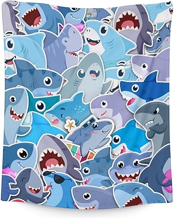 Shark Blanket Gifts - 50"x60" Cute Throw Blanket for Kids & Adults - Blue Soft Fuzzy Blankets for Bed, Couch & Living Room