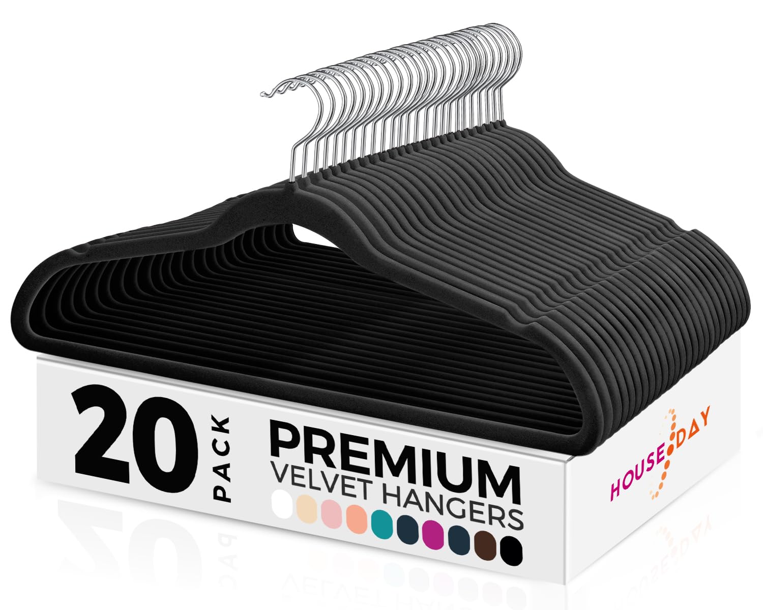 HOUSE DAY Black Hangers, Pack of 20, Velvet Hangers, Non-Slip Felt Hangers, Space-Saving, Premium Black Suit Hanger, 360° Rotating Hook