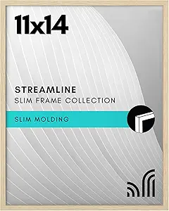 Americanflat 11x14 Picture Frame with Shatter-Resistant Glass - Streamline Collection - Thin Border Picture Frame for Wall Display - Hanging Hardware Included - Natural Oak