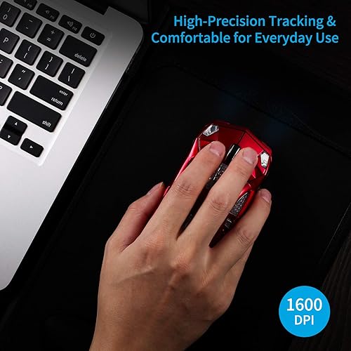 Miniatura 10 de BKLNOG Ratón de coche deportivo actualizado con faros LED, ratón inalámbrico en forma de coche de 1600 DPI para Mac y computadoras, amarillo