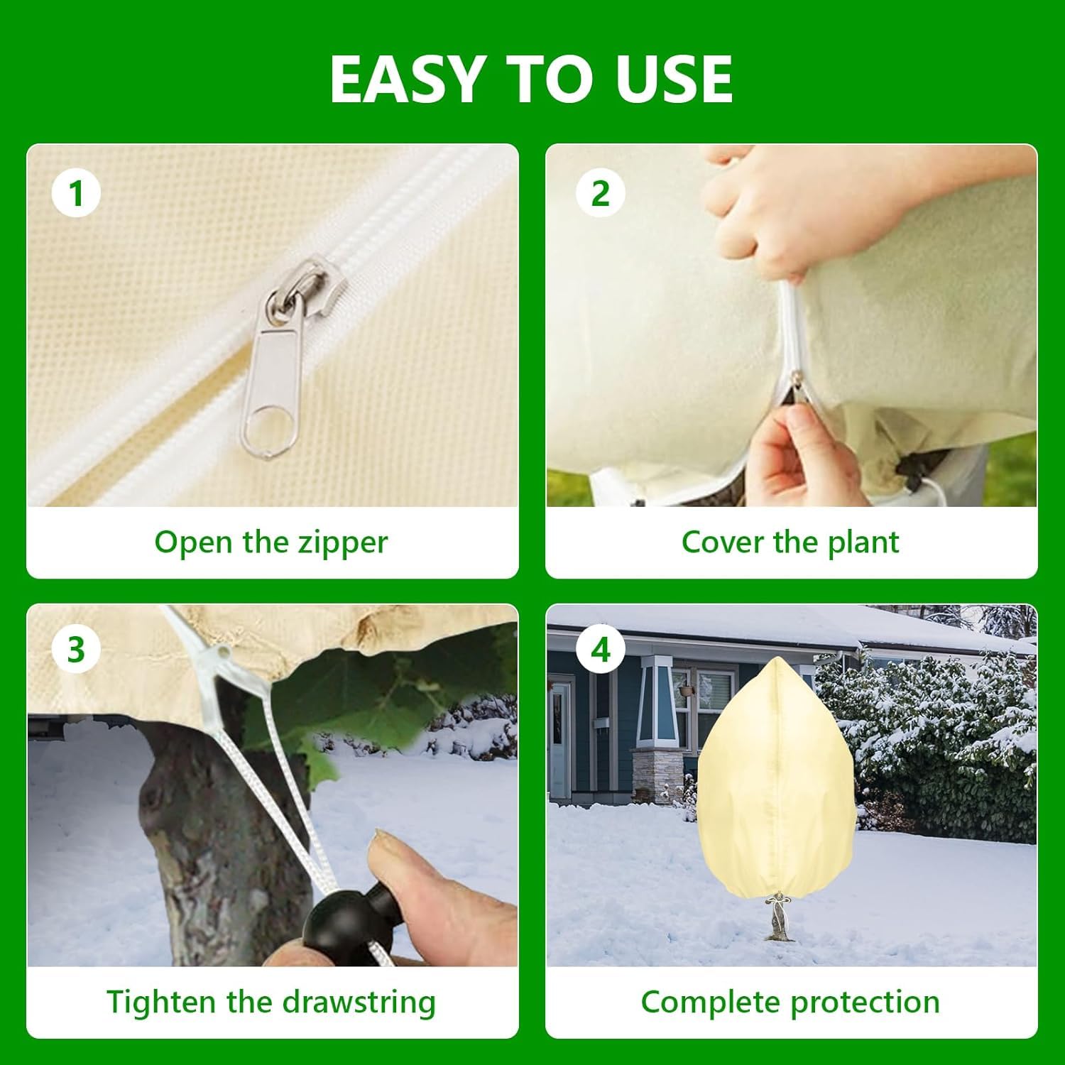 Paquete De 4 Mantas Antihielo para Plantas - Cubiertas De Invierno De 81 X 122 Cm, Tela Protectora De 68 G/m² para árboles, Arbustos Y 4 Pack 48”W x 71”H Circular