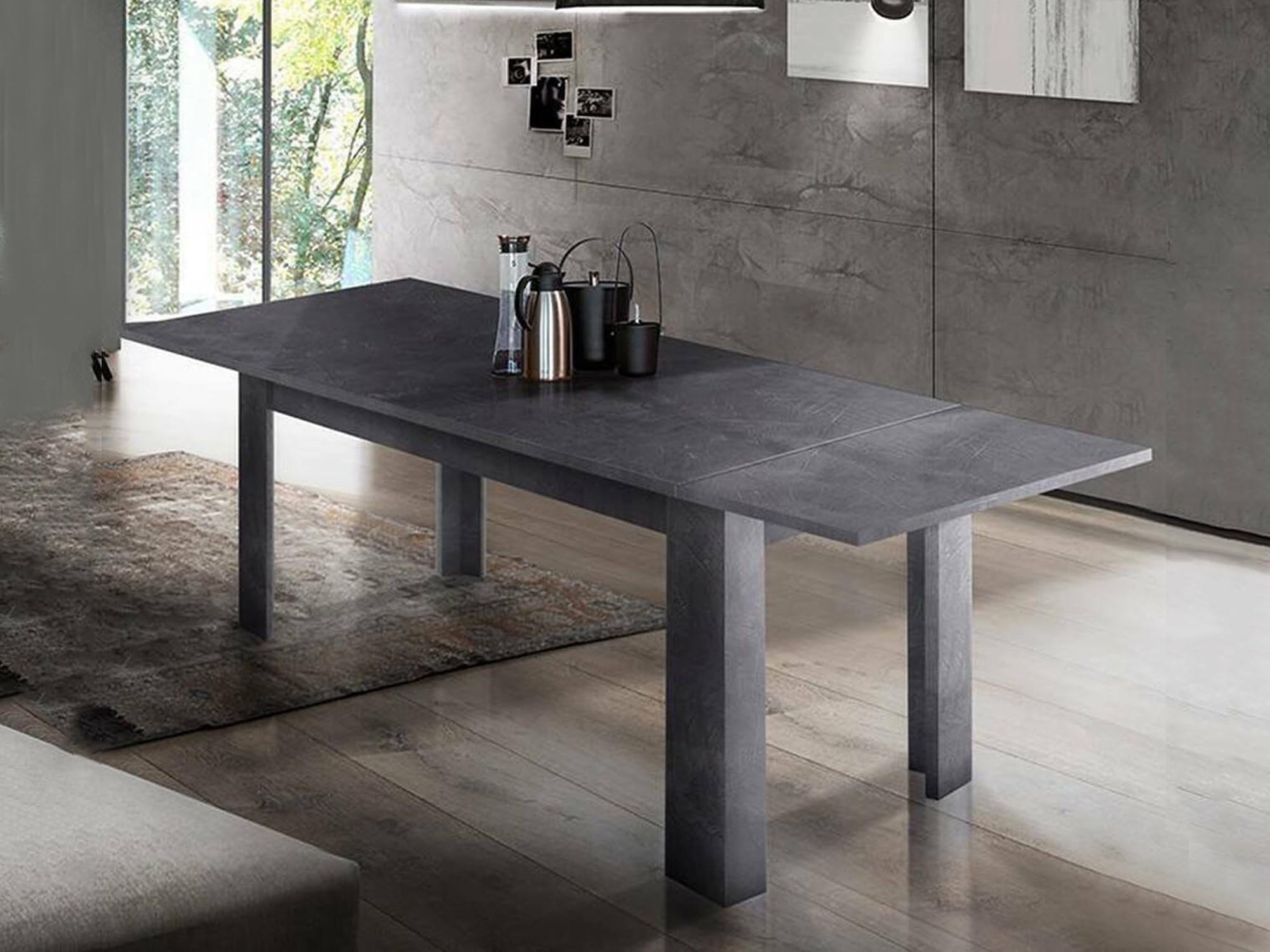 Dmora - Nanni extendable table, Extendable console up to 10 seats, Extendable console 100% Made in Italy, 140/190x90h75cm, Slate