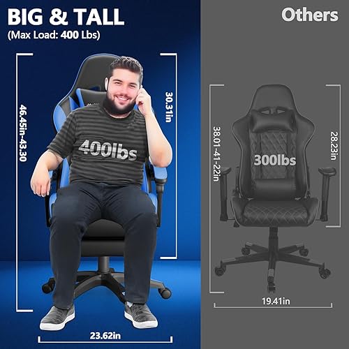 Miniatura 3 de Mr IRONSTONE Silla para videojuegos, silla de computadora con soporte lumbar de masaje y reposapiés ajustable en altura, silla de juego con asiento